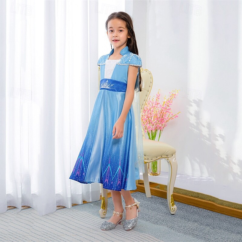 Kids Girls' Dress Graphic Short Sleeve Performance Party Sequins Patchwork Adorable Costume Polyester Midi Casual Dress A Line Dress Spring Fall 4 years+ Blue3