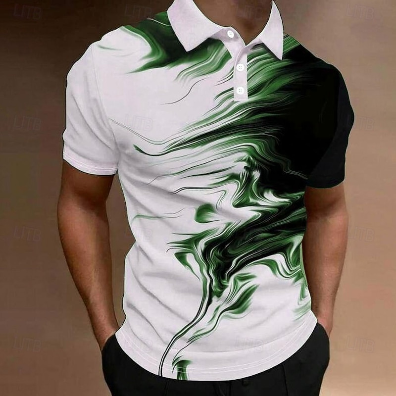 Men's Geometic Polo Short Sleeve Polo Shirts Collared Shirts Casual School Outdoor Daily Wear Home Wear 3D Print Summer Black Purple Green2