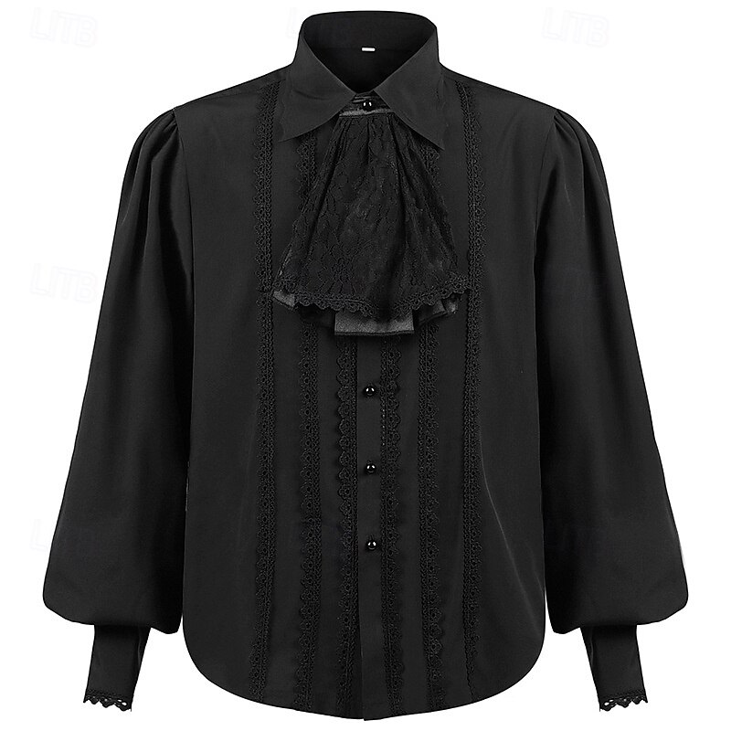 Punk & Gothic Medieval Renaissance Blouse / Shirt Prince Vampire Flounced Solid Color Fancy Dress Men's Celtic Pirate Masquerade Performance Stage Renaissance Fair Adults' Shirt Blouse3