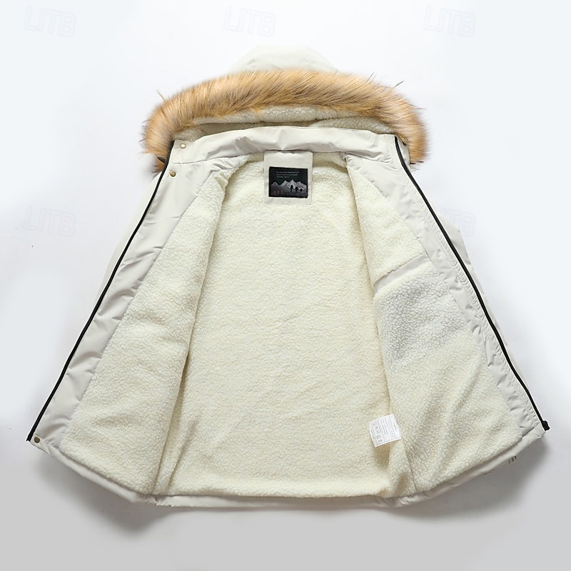 Men's Winter Jacket Fleece Jacket Hoodied Jacket Hiking Jacket Sports Outdoor Camping & Hiking Waterproof Windbreaker Fur Trim Detachable Hood Fall Winter Solid Color Active Hooded Regular Black3