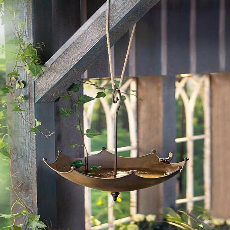 Umbrella-Shaped Bird Trough,Hanging Bird Feeder Tray for Outdoors Metal Bird Bath Pond or Drinker Metal Wild Bird Feeder for Outside Hanging Seed Platform