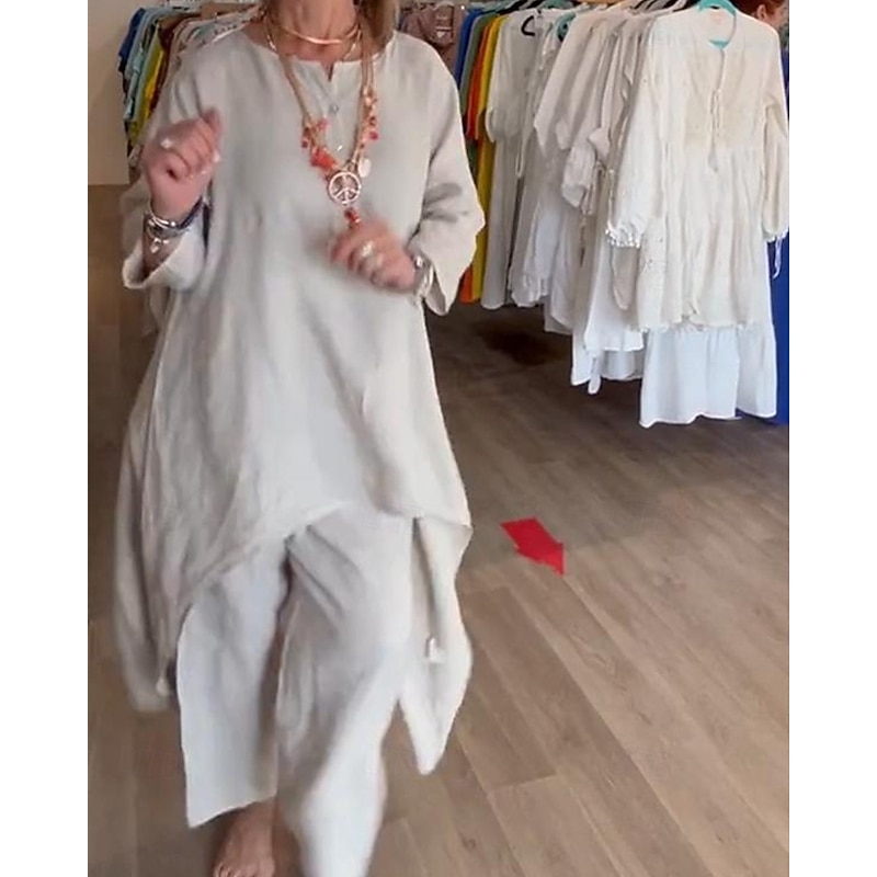 Women's Linen-Inspired Dresses Fashion Streetwear Daily Wear Date Regular Fit Solid Color Long Sleeve Crew Neck Yellow Green Light Grey Spring Fall4