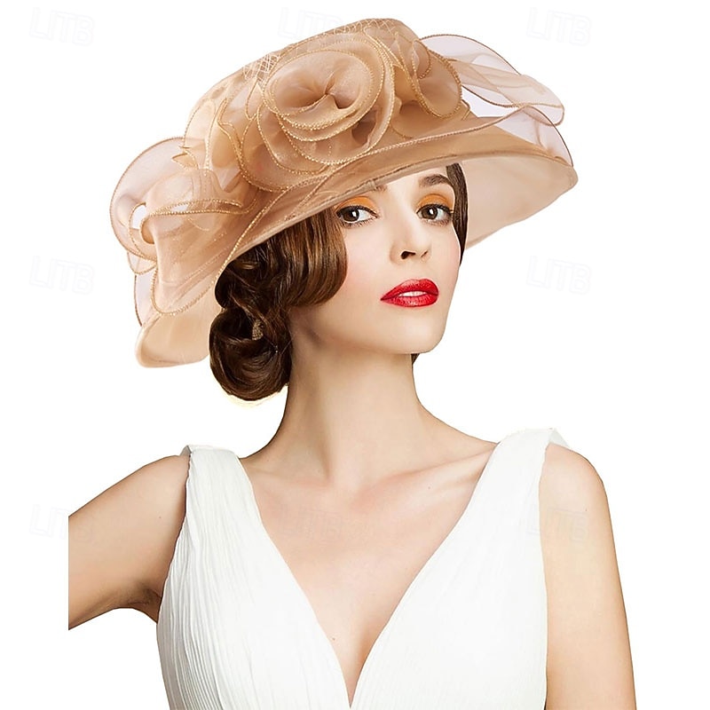 Women's Kentucky Derby Church Dress Hat Wide Brim Leaf Flower Bridal Shower Hat4