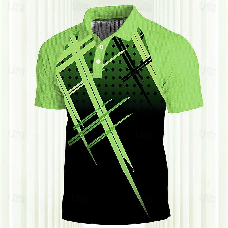Men's Striped Sports Polo Shirts Golf Shirt Short Sleeve Polo Shirts Collared Shirts Casual Sportswear Vacation Wear 3D Print Buttons Spring & Summer Pink Blue Green2