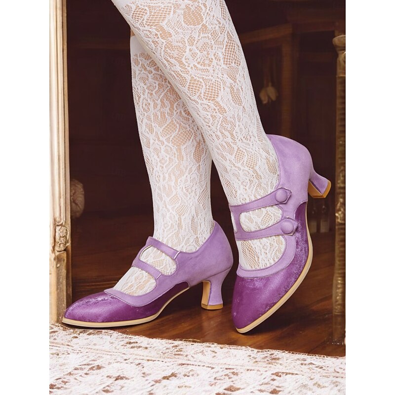 Women's Vintage Double Strap Mary Jane Heels – Retro Mid Heel Pumps with Button Closure for Formal & Casual Wear2