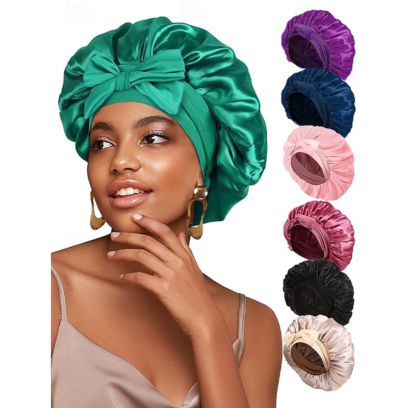 Silk Satin Sleep Bonnet with Bow for Women – Soft, Comfortable, and Stylish Hair Protection, Available in Multiple Colors