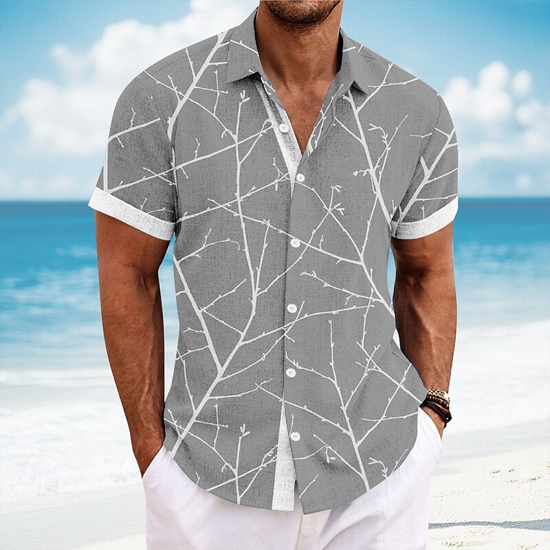 Men's Geometric Casual Shirt Button Up Shirt Short Sleeve Fashion Casual Vacation Holiday Streetwear Summer Spring Turndown 3D Print Collared Shirts Dark Blue Light Blue Gray3