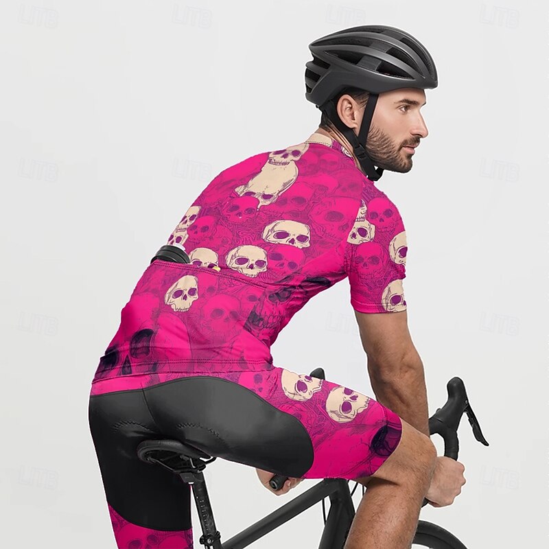 Men's Cycling Jersey Skull Short Sleeve Bike Tee Tshirt Jersey with 3 Rear Pockets Mountain Bike MTB Quick Dry Anatomic Design Wicking Breathable Sports Violet Dark Purple Red Clothing Apparel2