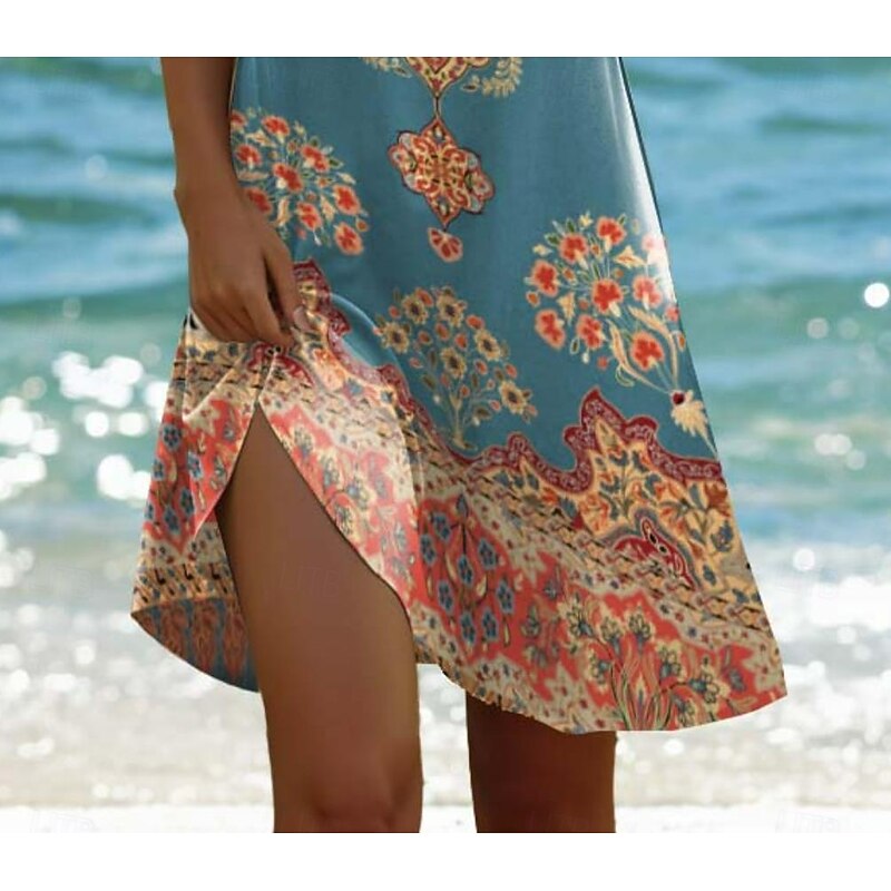 Women's Mini Dress Vintage Dress Casual Dress Boho Chic Dresses Bohemia Vacation Vintage Vacation Daily Regular Fit Geometric Paisley Boho Paisley Damask Short Sleeve Crew Neck Pink Red Blue Green3