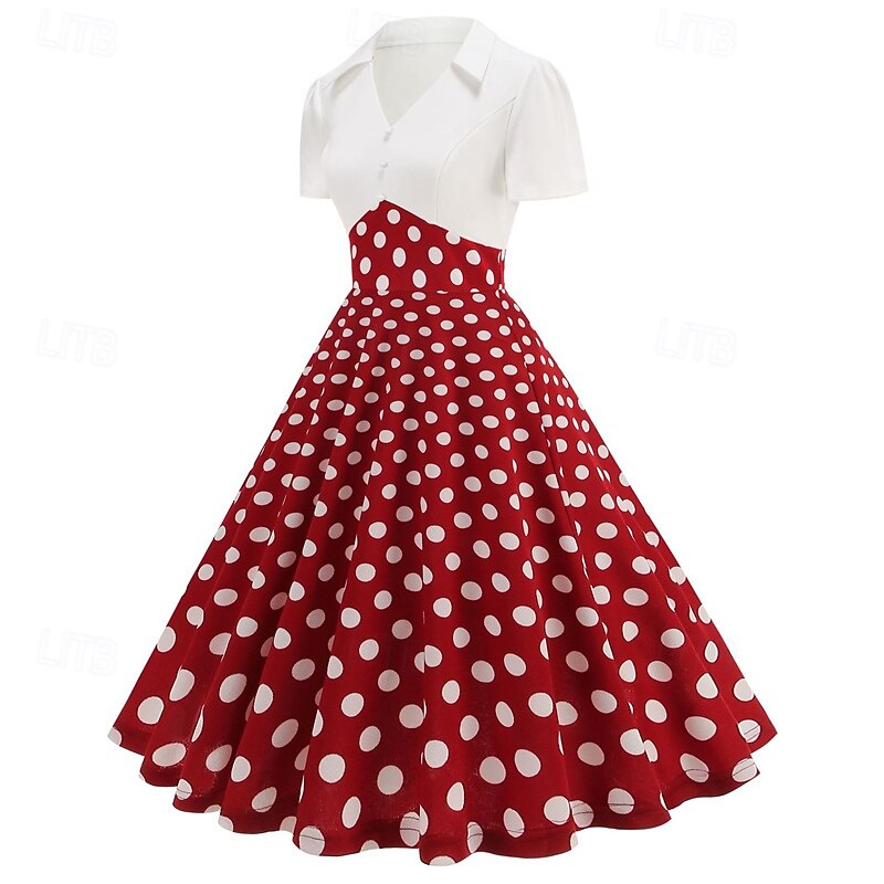 Elegant 1950s Vintage Inspired Knee Length Dress A-Line Dress Tea Dress Polka Dot A-Line Fancy Dress Women's Christmas Carnival New Year Homecoming Daily Wear Bachelorette Party Adults' Homecoming3