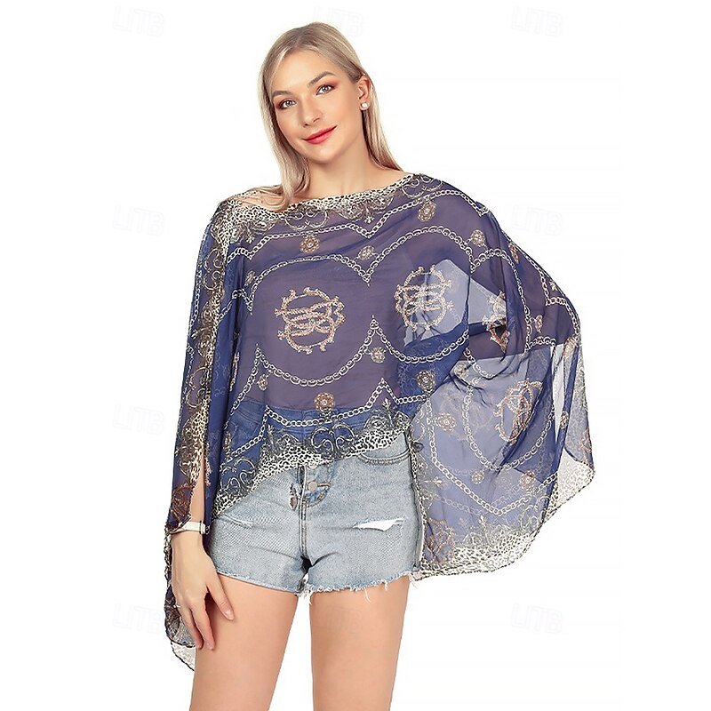 Bohemian Style Beach Scarf for Women – Multi-Way Wearable Chiffon Shawl with Elegant Print, Perfect for Summer, Travel and Casual Outfits2