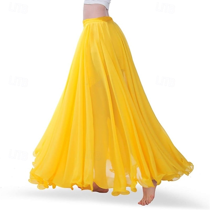 Chiffon Belly Dance Skirt for Women Belly Dancing Costume Outfit Tribal Maxi Full Skirts Solid Color Skirt Voile