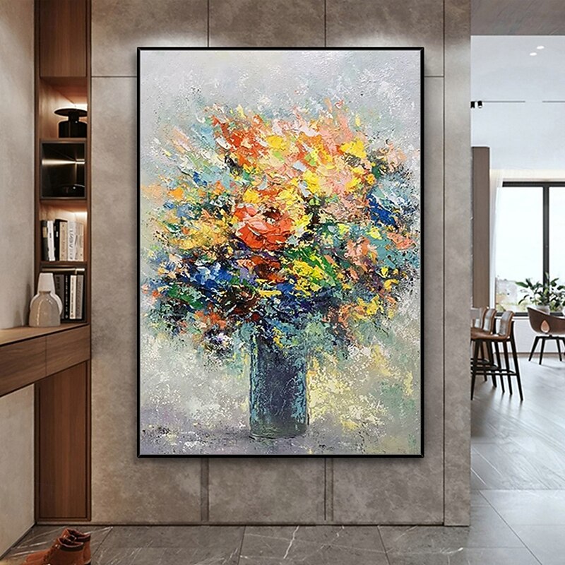 Mintura Handmade Abstract Texture Flowers Oil Paintings On Canvas Wall Art Decoration Modern Picture For Home Decor Rolled Frameless Unstretched Painting