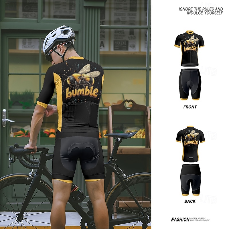 Men's Cycling Jersey with Shorts Cartoon Letter & Number Short Sleeve Bike Clothing Suit with 3 Rear Pockets Mountain Bike MTB Road Bike Cycling Front Zipper Sweat wicking Comfortable Breathable4