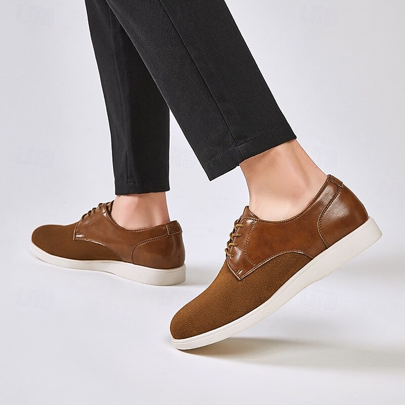 Men's Brown Lace-Up Casual Shoes with Suede and Patent Leather Upper, Comfortable Footwear for Daily Wea3