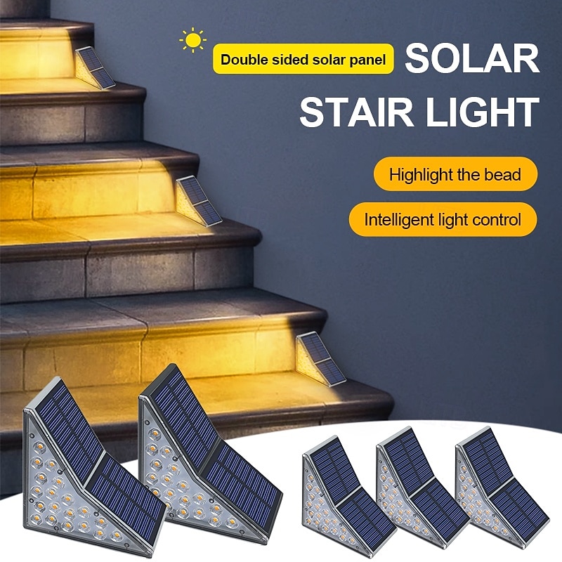 2pcs Solar Step Lights, 19LED IP67 Waterproof Channel Lighting for Garden, Balcony Railing and Outdoor Atmosphere Decor