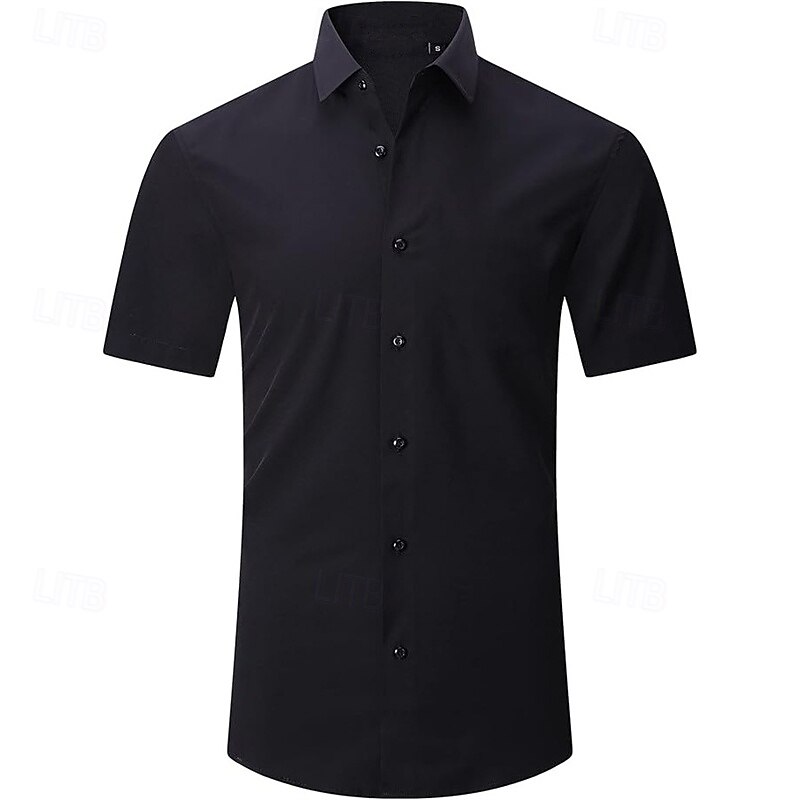 Men's Shirt Dress Shirt Button Up Shirt Solid Color Wedding Party Black White Pink Wine Short Sleeve Lapel Summer Clothing Apparel Buttons3