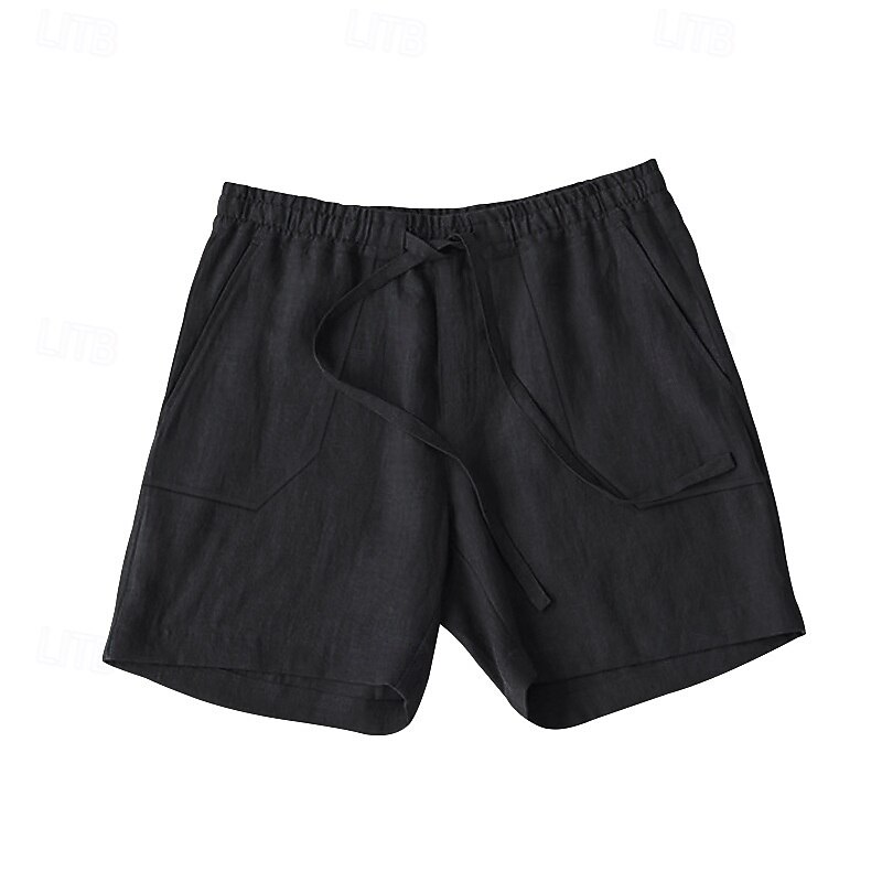 Men's Shorts Cotton Linen Shorts Summer Shorts Beach Shorts Pocket Drawstring Elastic Waist Plain Comfort Breathable Short Vacation Holiday Beach Hawaiian Boho Black Yellow3