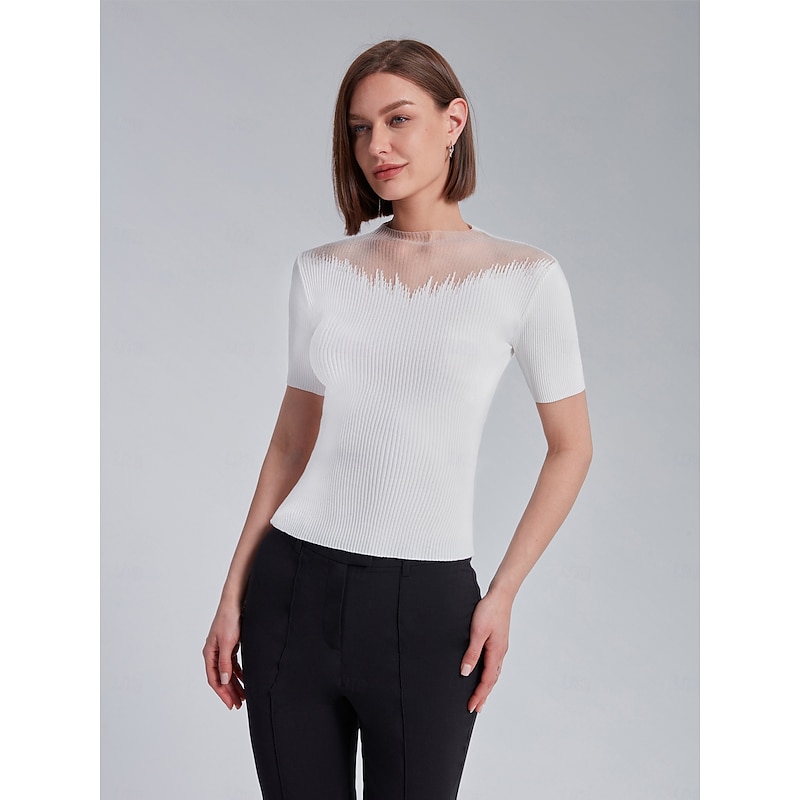 Chiffon See-Through Ribbed Knit Top4