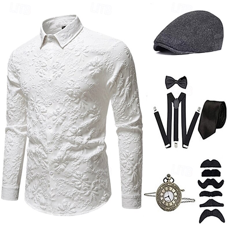 1920s Vintage Inspired The Great Gatsby Party Costume Accesories Set Turndown Fancy Dress Men's Halloween Party & Evening Casual Daily Adults' Blouse Hat All Seasons2