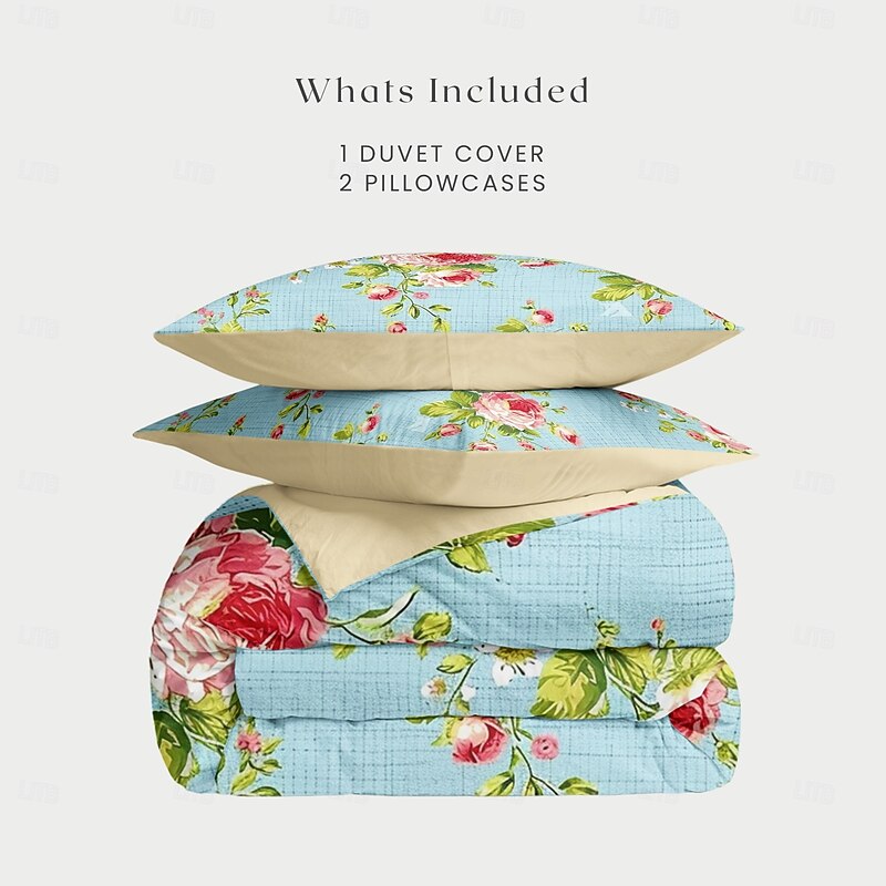 100% Cotton Duvet Cover Set Floral Pattern Set Soft 3-Piece Luxury Bedding Set Home Decor Gift King Queen Duvet Cover2