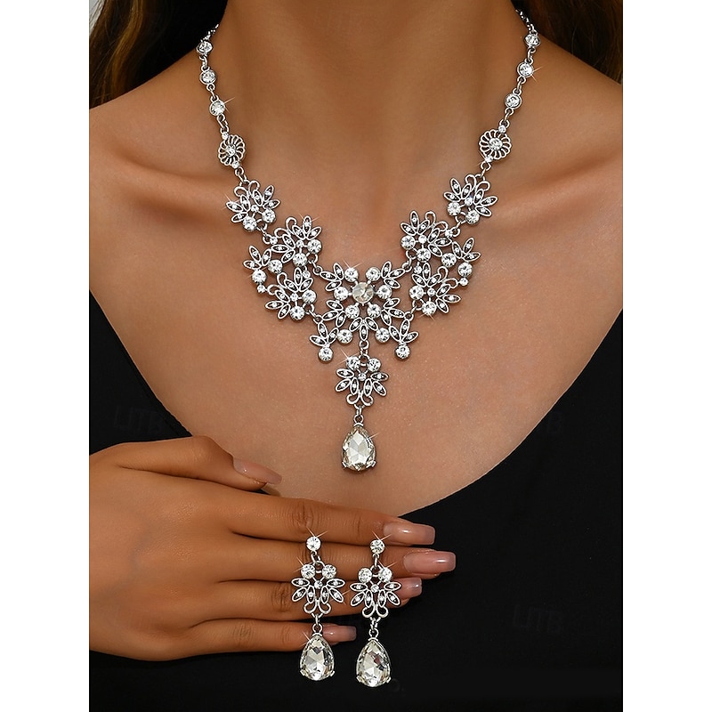 Women's Silver Rhinestone Tiara and Jewelry Set – Elegant Necklace, Earrings, and Crown for Weddings, Pageants and Special Occasions4