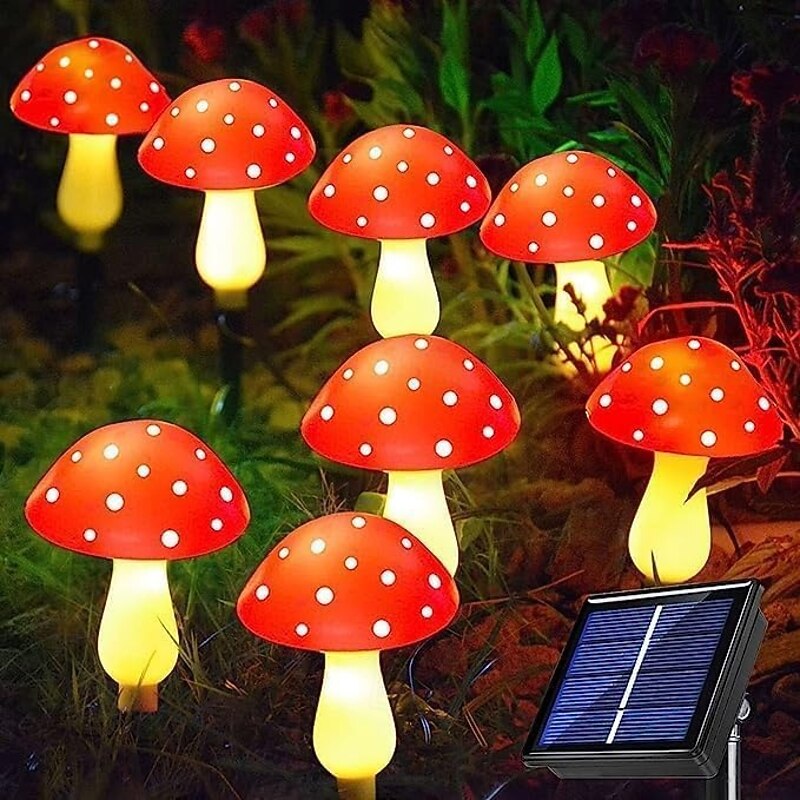 1 Pc outdoor solar red mushroom shaped waterproof ground mounted light string, courtyard garden lawn path fence, wedding festival atmosphere decoration light string