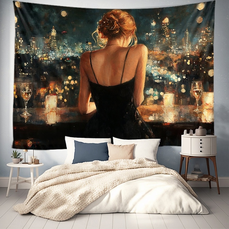 Night View Hanging Tapestry Wall Art Large Tapestry Mural Decor Photograph Backdrop Blanket Curtain Home Bedroom Living Room Decoration