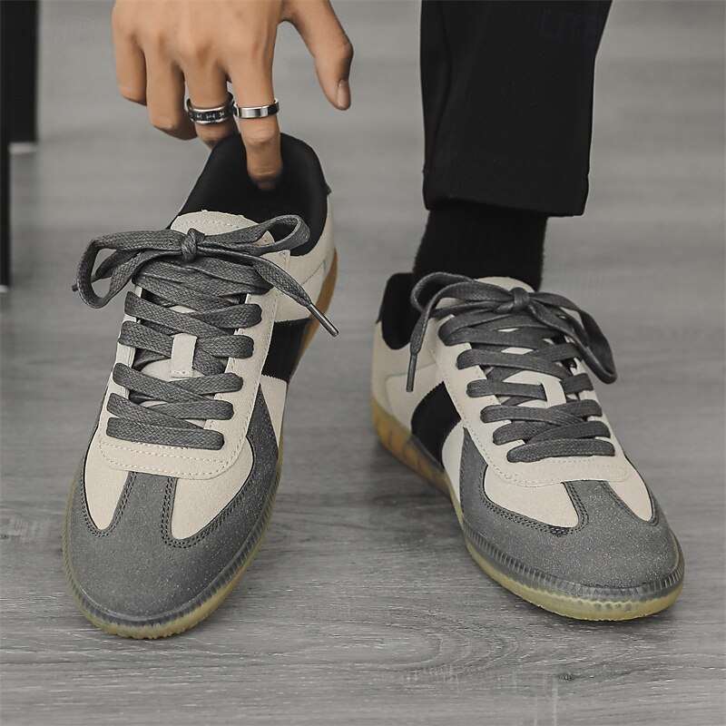 Men's Casual Suede Sneakers with Grey and Black Stripes, Comfortable Lace-up Design for Daily Wear and Sports Activities2