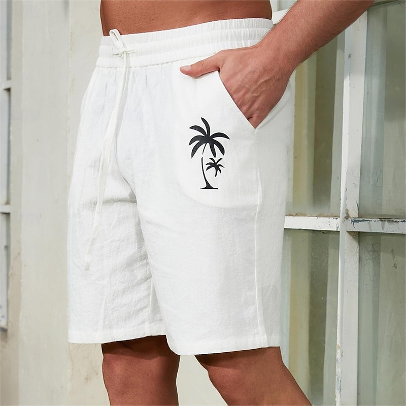 Men's Chinos Casual Shorts Leaf Outdoor Breathable Short Outdoor Daily Vacation Hawaiian White Blue Micro-elastic3
