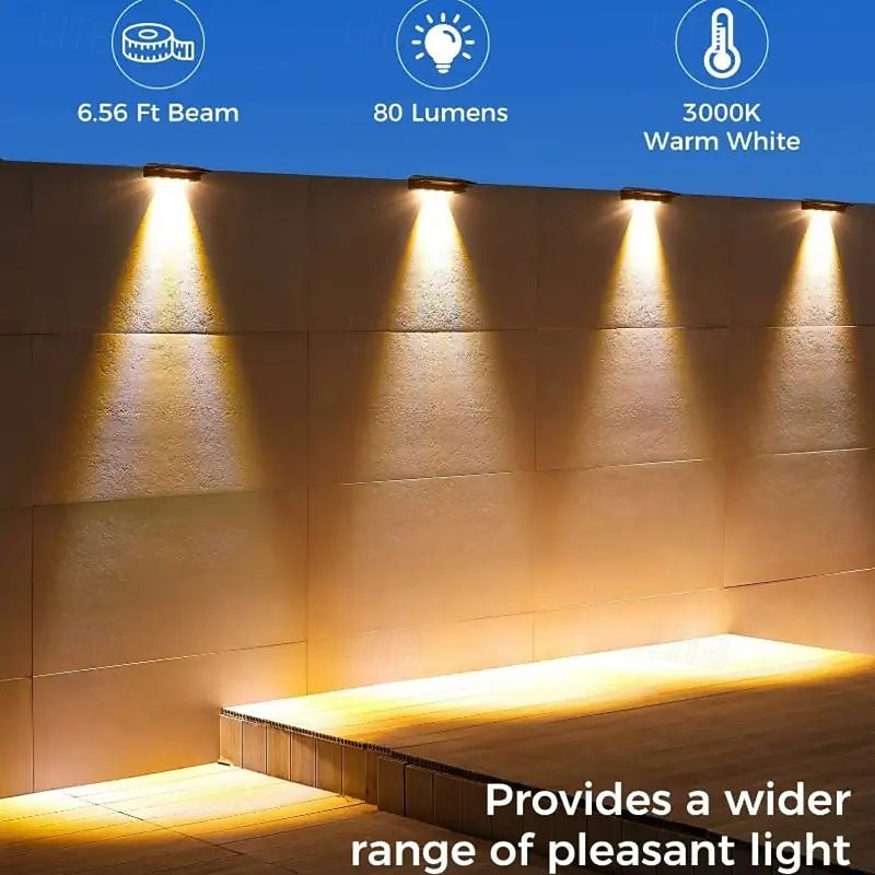 2/4Pcs Solar LED Fence Lights – Outdoor IP65 Waterproof Wall Lights for Fence Post, Deck, Railing, Pool Step, Garden, Patio Yard Lighting Warm White2