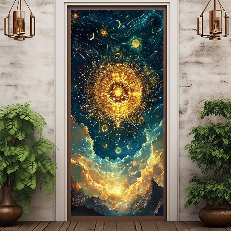Galaxy Door Decorations Door Covers Door Tapestry Door Curtain Decoration Backdrop Indoor/Outdoor Door Banner for Front Door Farmhouse