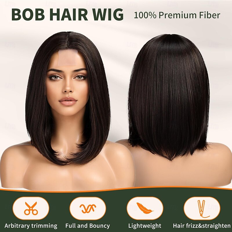 Short Bob Wig Straight Shoulder Length Wigs for Women Middle Part Heat Resistant Fibre Synthetic Wig Daily Use4