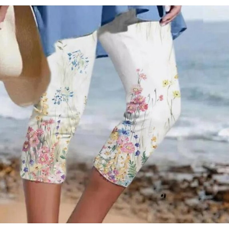 Women's Leggings Capri Pants High Elasticity Fashion Streetwear Full Length High Waist Graphic Printing Thermal Warm Breathable Soft  Outdoor Daily milk white Fall Winter Regular Fit2