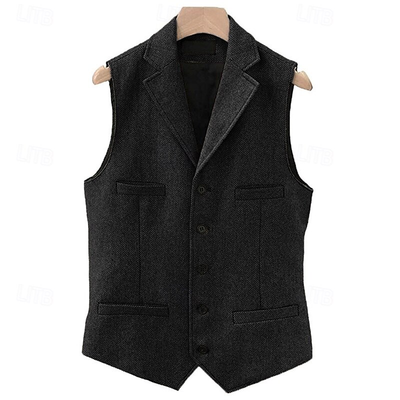 Men's Vest Waistcoat Gilet Vacation Daily Wedding Party Date Fashion Casual Spring Fall Buttons Pocket Polyester Comfortable Plain Single Breasted One-button Lapel Regular Fit Black Navy Blue Dark2