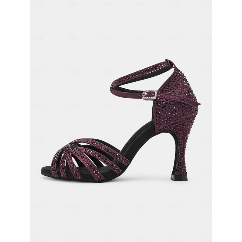 Purple Rhinestone-Accented Latin Dance Sandals with Ankle Strap – Elegant Design for Latin Dance and Special Events3