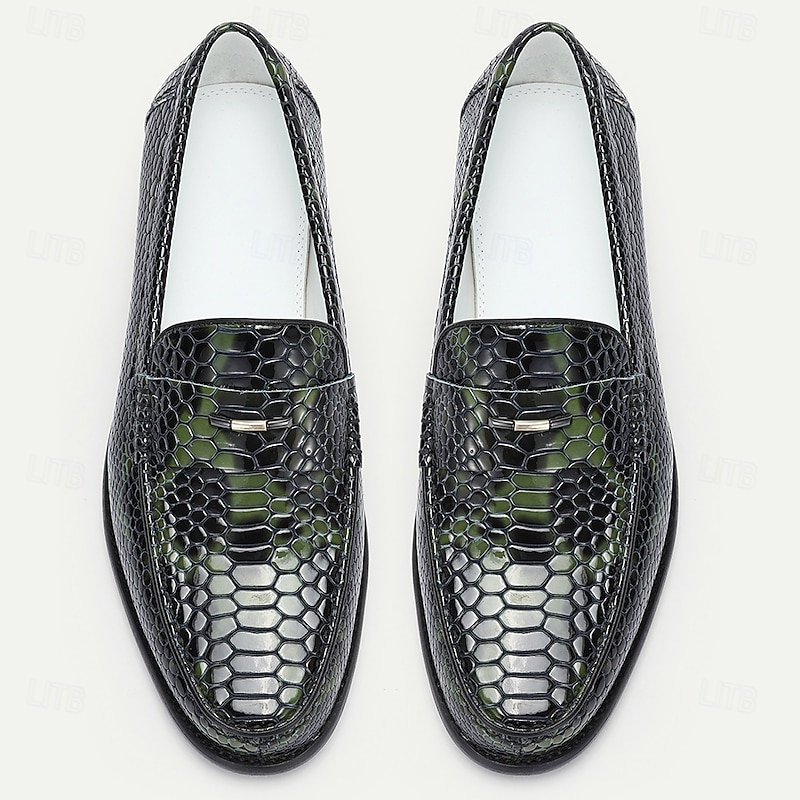 Men's Luxury Genuine Leather Loafers – Snake Pattern Slip-On Dress Shoes for Formal & Business Wear4