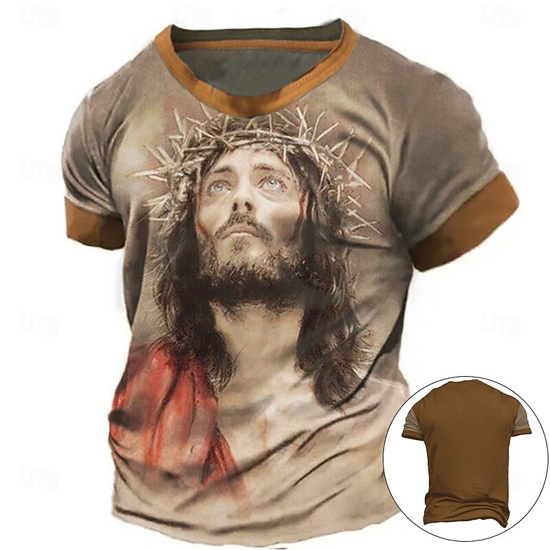 Men's Graphic Faith T Shirt Short Sleeve T shirt 3D Print Crew Neck Shirt Vintage Fashion Designer Outdoor Daily Sports Dark Brown Navy Blue Royal Blue Spring & Summer Clothing Apparel S M L XL 2XL