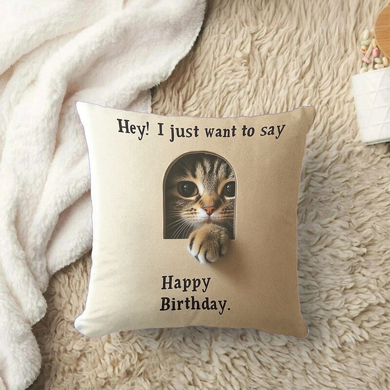 Happy Birthday Decorative Toss Pillows Cover 1PC Cotton Soft Square Couch Cushion Case Pillowcase for Bedroom Livingroom Sofa Chair4