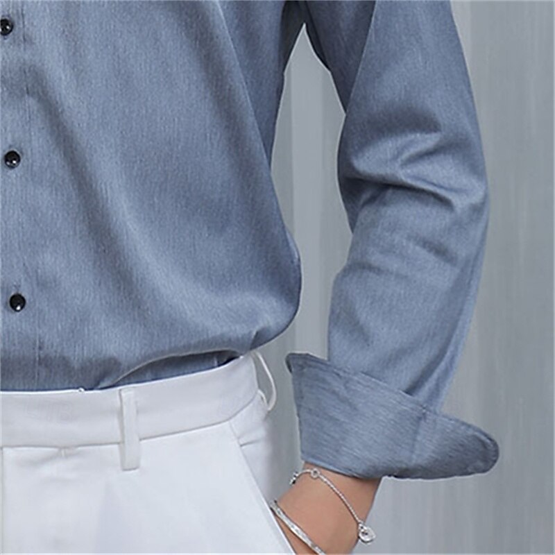 Men's Dress Shirt Non Iron Shirt Wrinkle Resistant Plain Wedding Outdoor Light Blue Royal Blue Sky Blue Light Grey Long Sleeve Turndown Summer Spring Clothing Apparel2