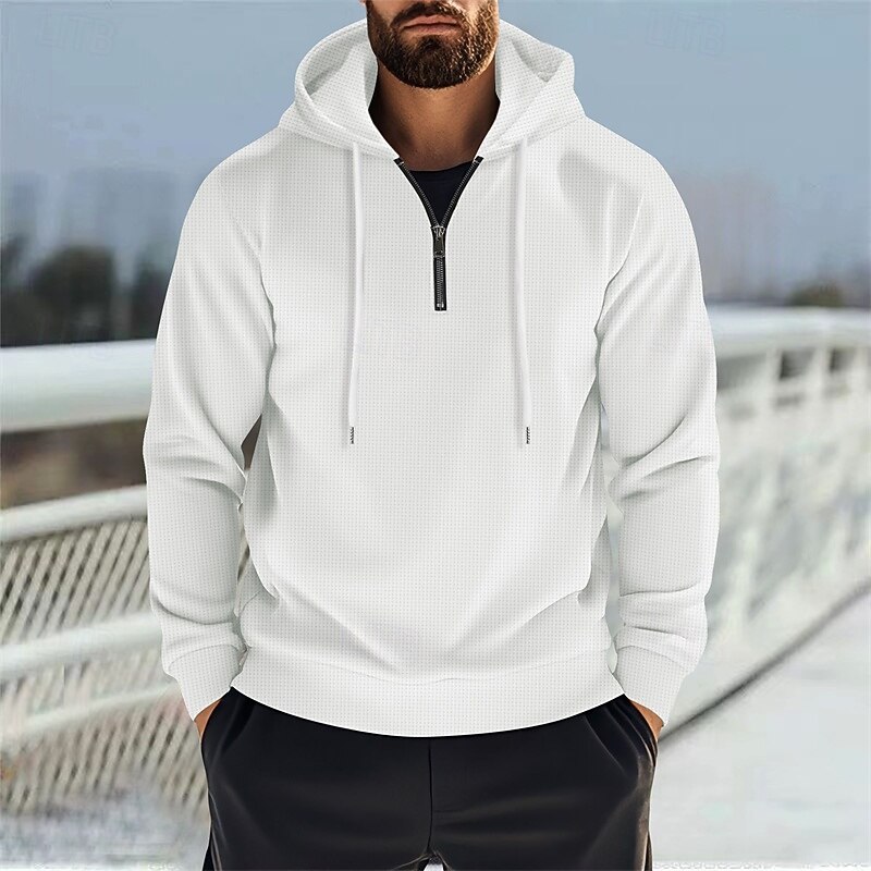 Men's Hoodie Quarter Zip Hoodie Black White Blue Khaki Gray Hooded Plain Drawstring Sports & Outdoor Daily Holiday Polyester Streetwear Basic Casual Spring Fall Clothing Apparel Hoodies Sweatshirts3
