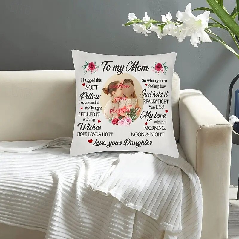 Custom Photo Monther's Day Pillow Cover Gift Idea Memorial Cushion Cover Throw Pillow Ideal Gift Personalized Memorial Gifts from Daughter4