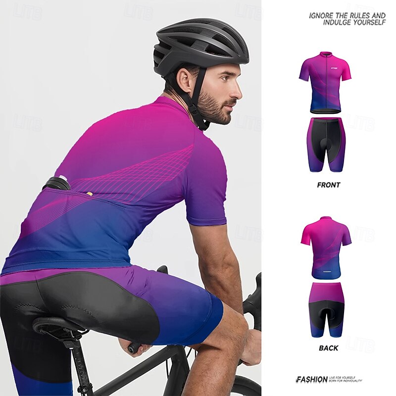 Men's Cycling Jersey with Shorts Geometric Gradient Short Sleeve Bike Clothing Suit with 3 Rear Pockets Mountain Bike MTB Road Bike Cycling Front Zipper Sweat wicking Comfortable Breathable Sports