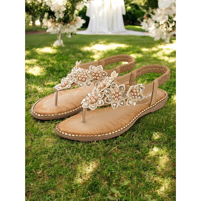 Comfortable Flat Slip-Ons with Beaded Floral Design, Perfect for Outdoor Events, Summer Parties and Wedding3