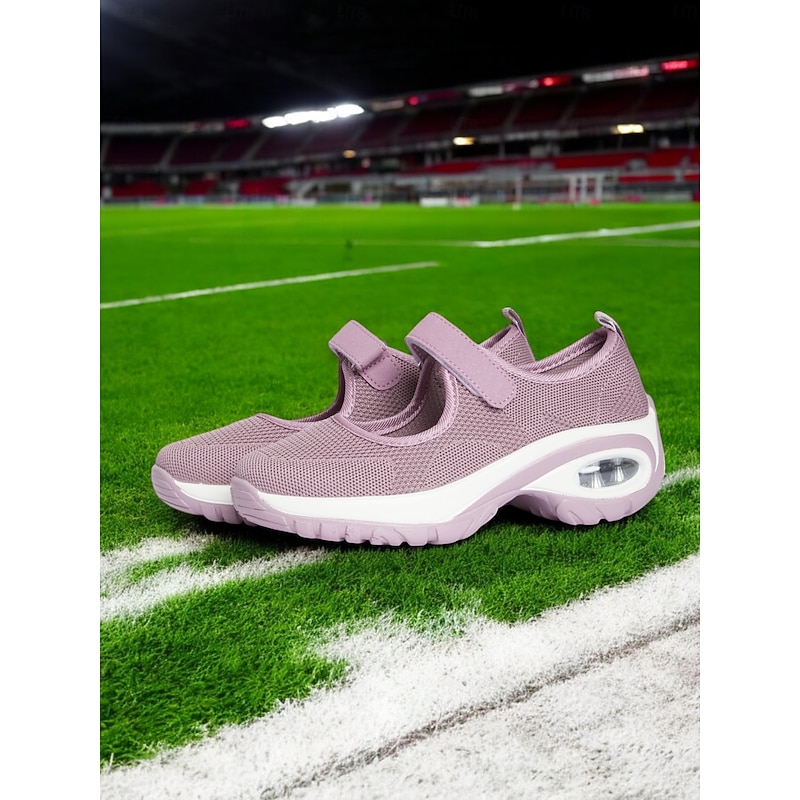 Flyknit Mesh Slip-On Sneakers for Women – Comfortable Velcro Strap Sport Shoes with Air Cushion Sole for Walking and Everyday Wear4