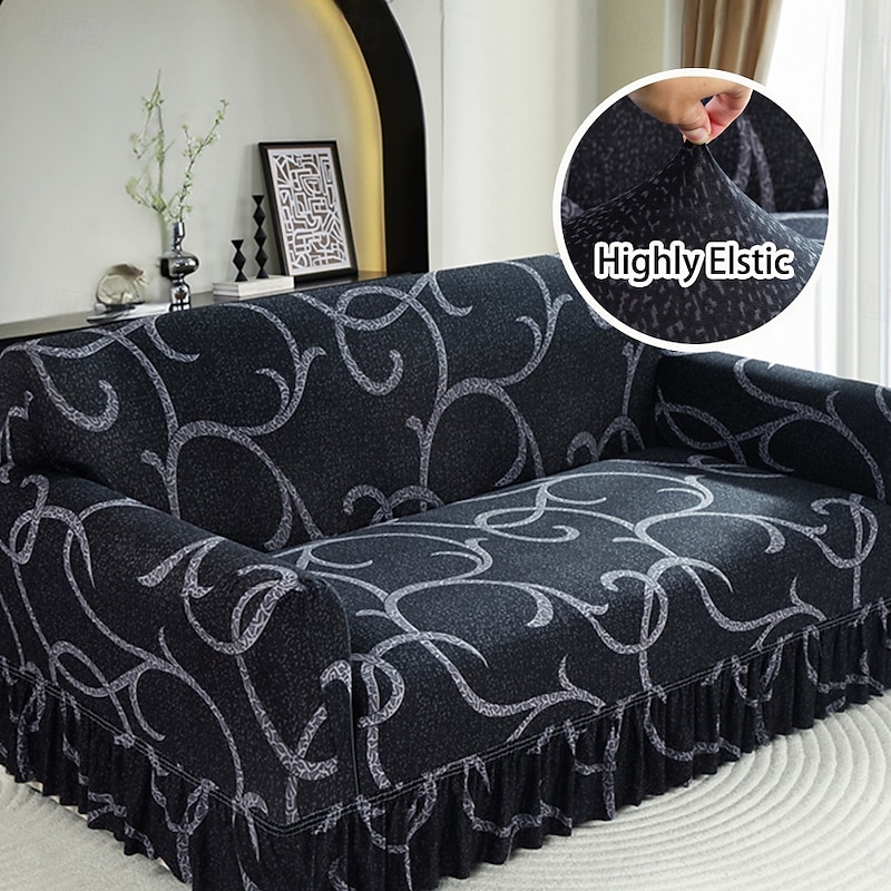 1 Pc Stretch Sofa Slipcover Sofa Cover With Skirt Printed Couch Cover Furniture Protector for Bedroom Living Room Home Decor