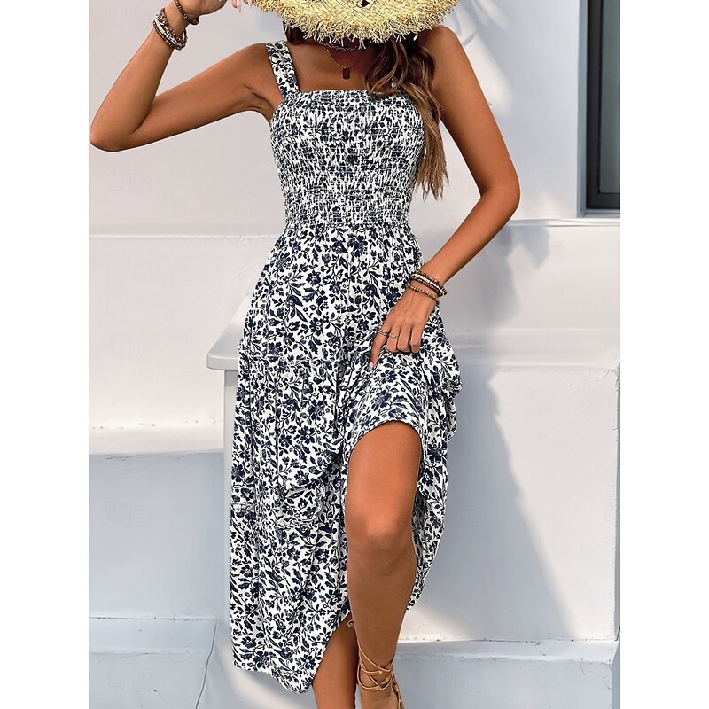 Women's Midi Dress Casual Dress Slip Dress Stylish Casual Vacation Daily Regular Fit Floral Sleeveless Strap Black Navy Blue Blue Orange Summer3