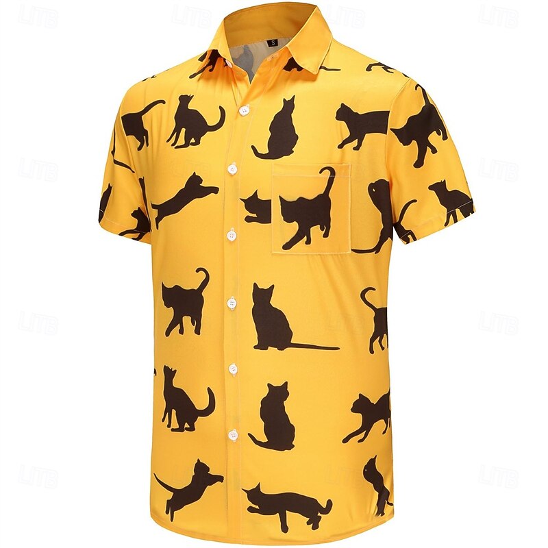 Retro Vintage 1970s Shirt Aloha Shirt Hippie Disco Cat Fancy Dress Men's Vacation Party Pride Parade Adults' Shirt3