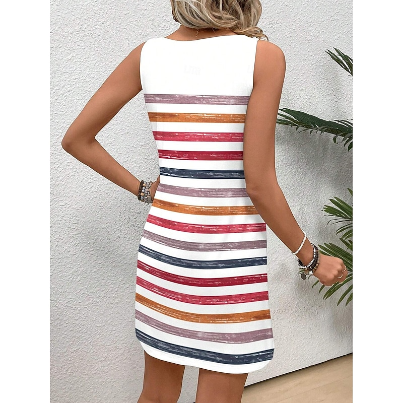 Women's Mini Dress Casual Dress Petite Dress Sundress Summer Dress Casual Vacation Daily Holiday Regular Fit Stripe Sleeveless Crew Neck Red Summer2