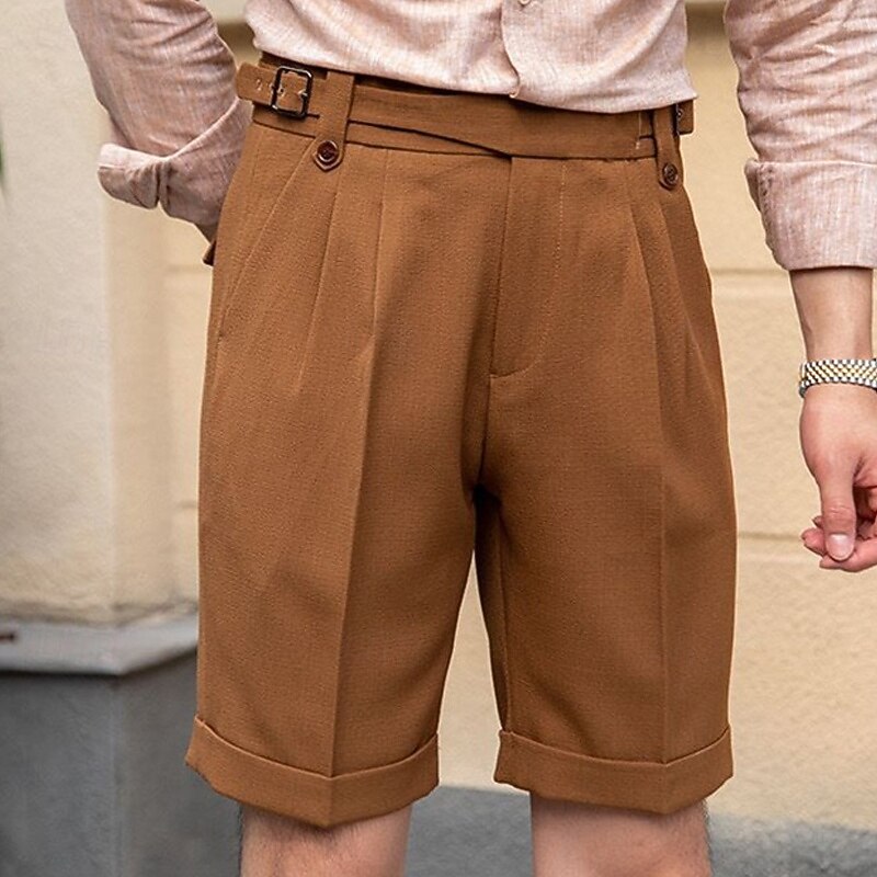 Men's Dress Shorts Summer Shorts Work Shorts Casual Shorts Pocket Plain Comfort Short Formal Party Work Fashion Classic Style Black White Micro-elastic